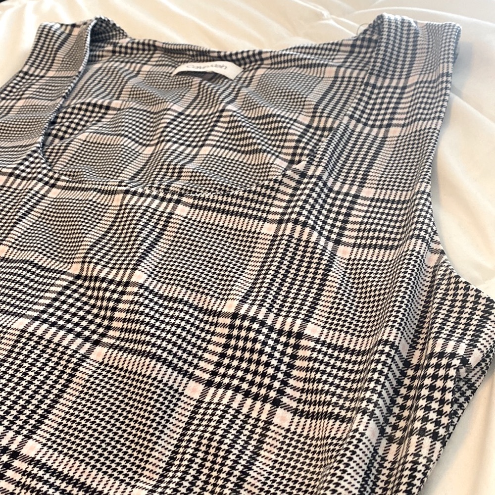 Calvin Klein Womens Size Medium Plaid Sleeveless Polyester Blend Tank Top Shirt - Picture 5 of 8